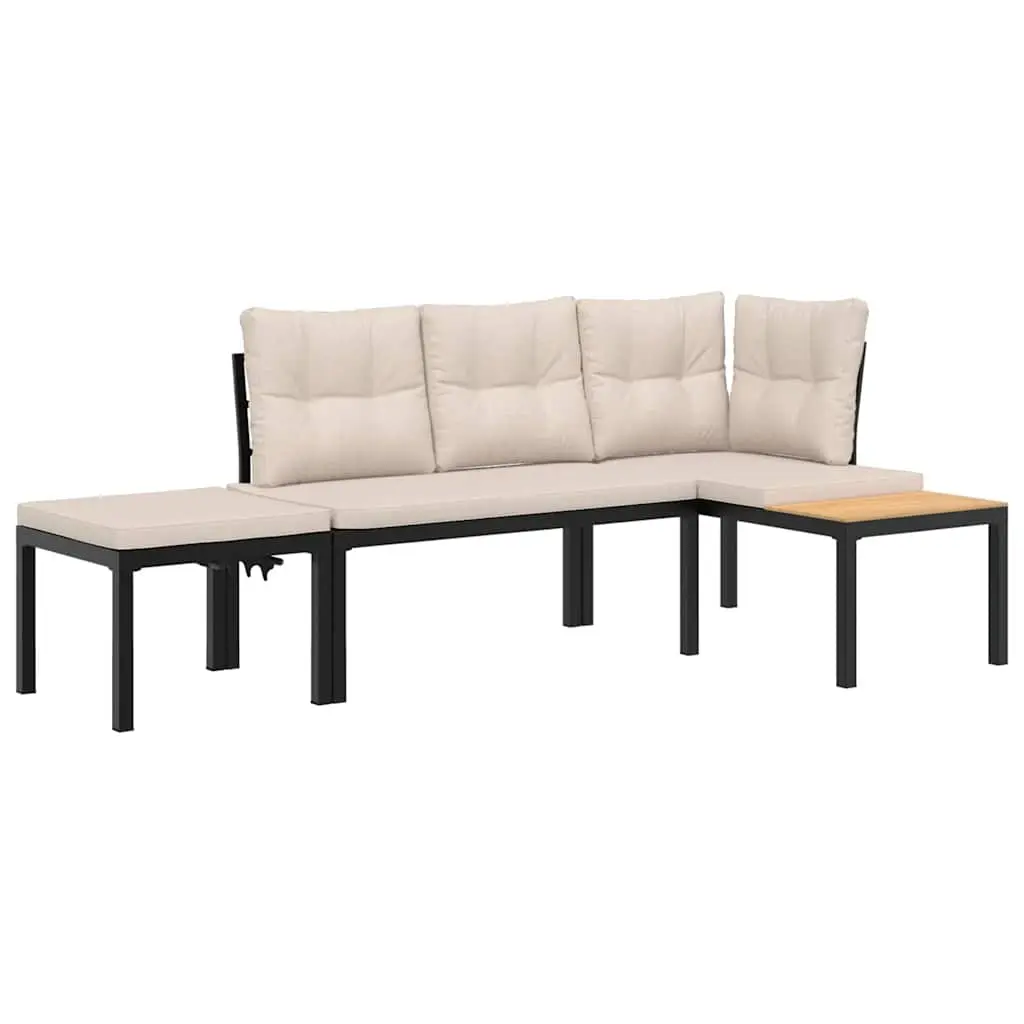 Garden Bench Set with Cushions 3 pcs Black Powder-coated Steel 3283641