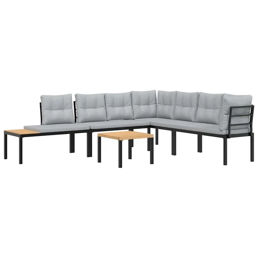 Garden Bench Set with Cushions 5 pcs Black Powder-coated Steel 3283644