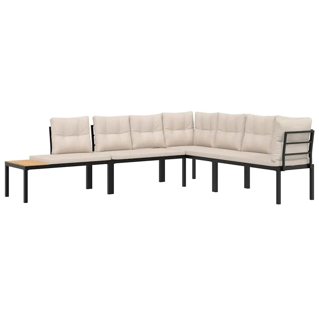 Garden Bench Set with Cushions 4 pcs Black Powder-coated Steel 3283645