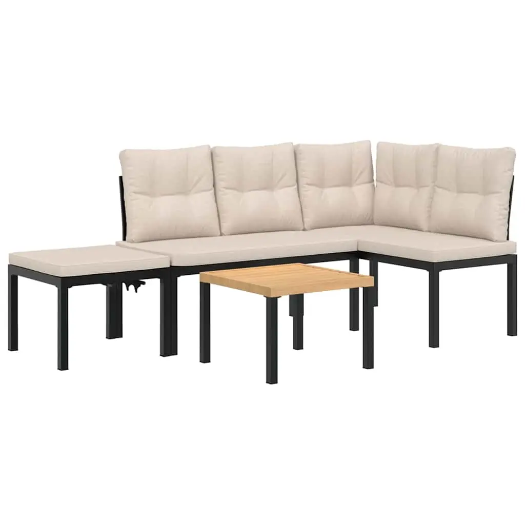 Garden Bench Set with Cushions 4 pcs Black Powder-coated Steel 3283651
