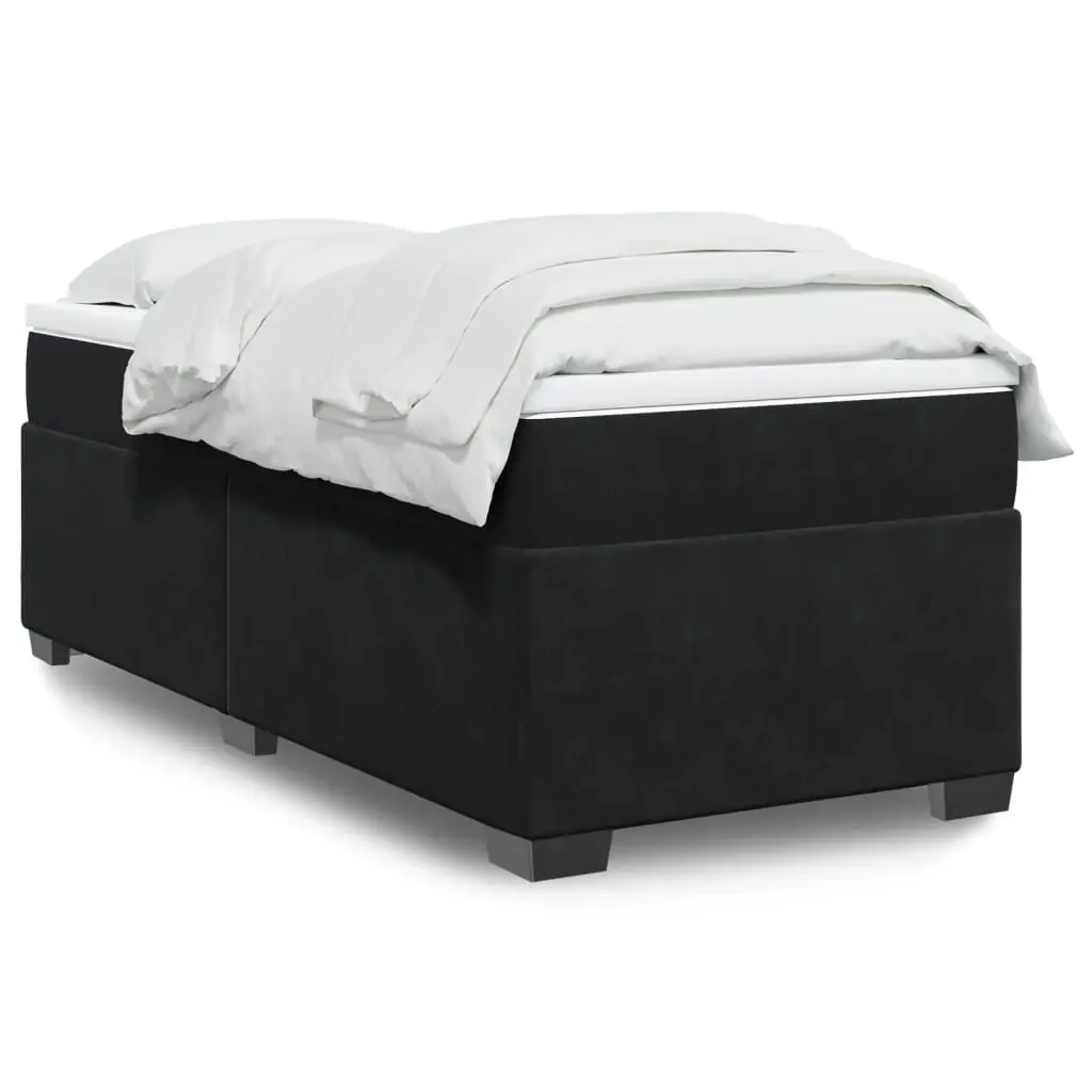Box Spring Bed with Mattress Black King Single Velvet 3285326 - Furniture