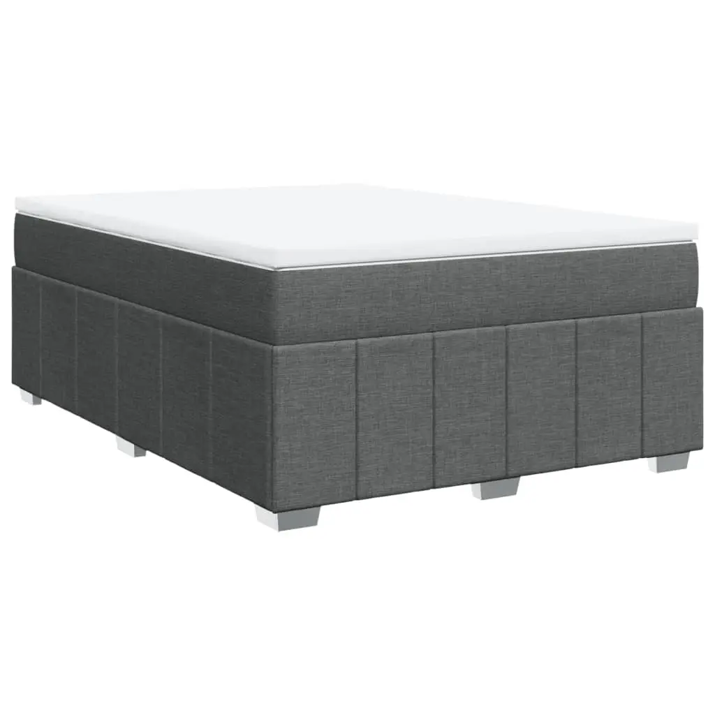 Box Spring Bed with Mattress Dark Grey Double Size Fabric 3285521 - Furniture