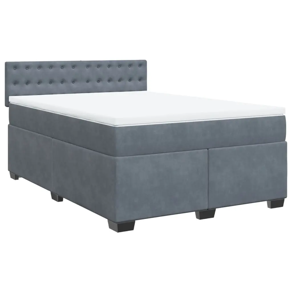 Box Spring Bed with Mattress Dark Grey Double Velvet 3286490 - Furniture