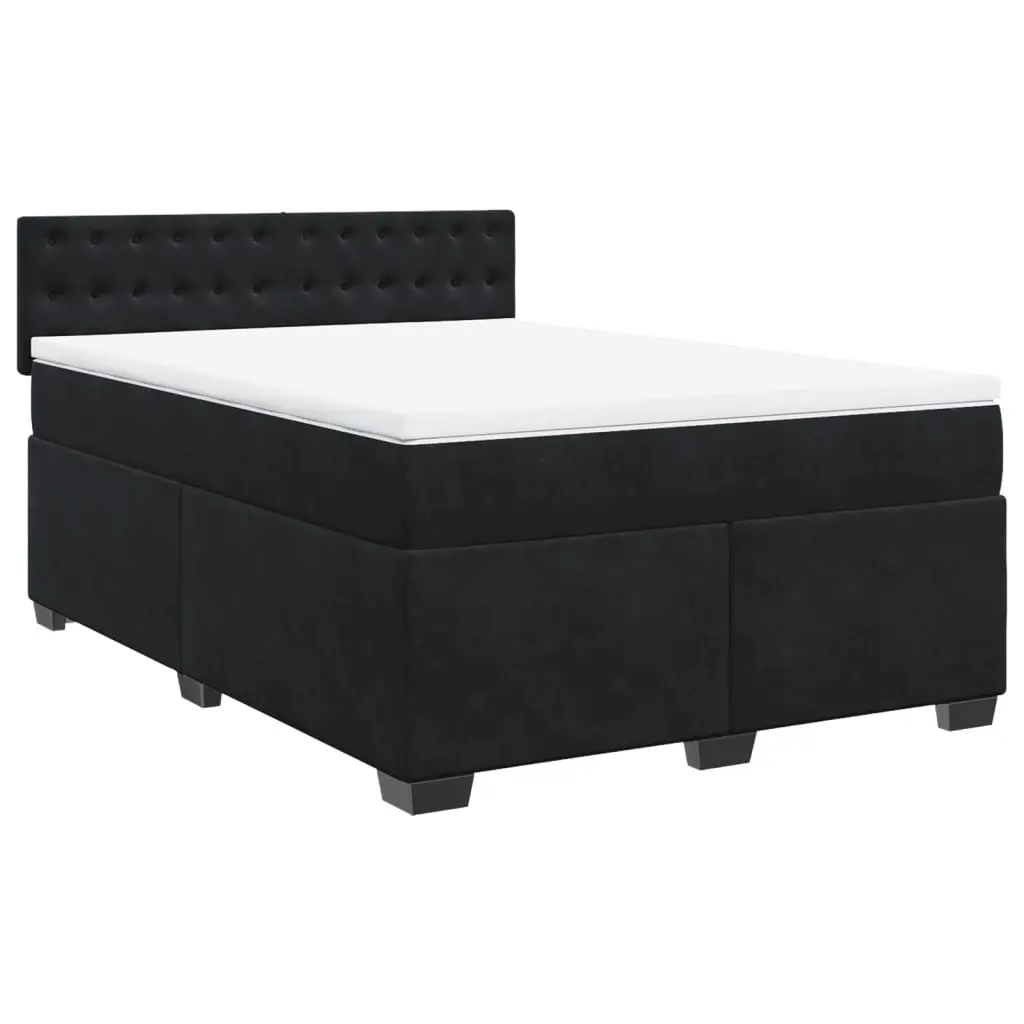 Box Spring Bed with Mattress Black Double Velvet 3286491 - Furniture
