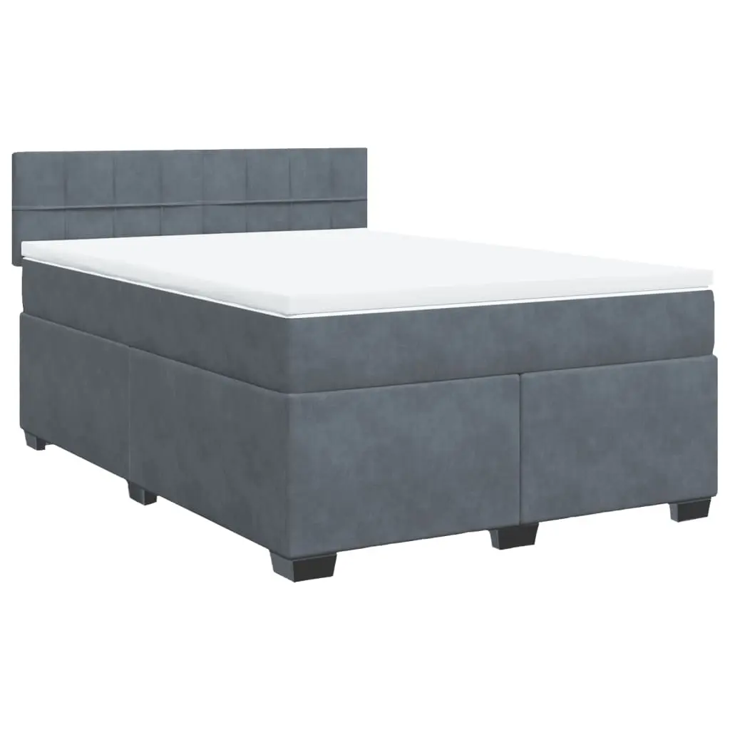 Box Spring Bed with Mattress Dark Grey Queen Velvet 3286494 - Furniture