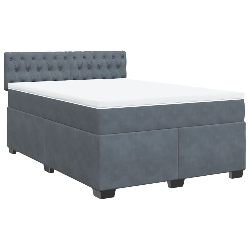 Box Spring Bed with Mattress Dark Grey Queen Velvet 3286496 - Furniture