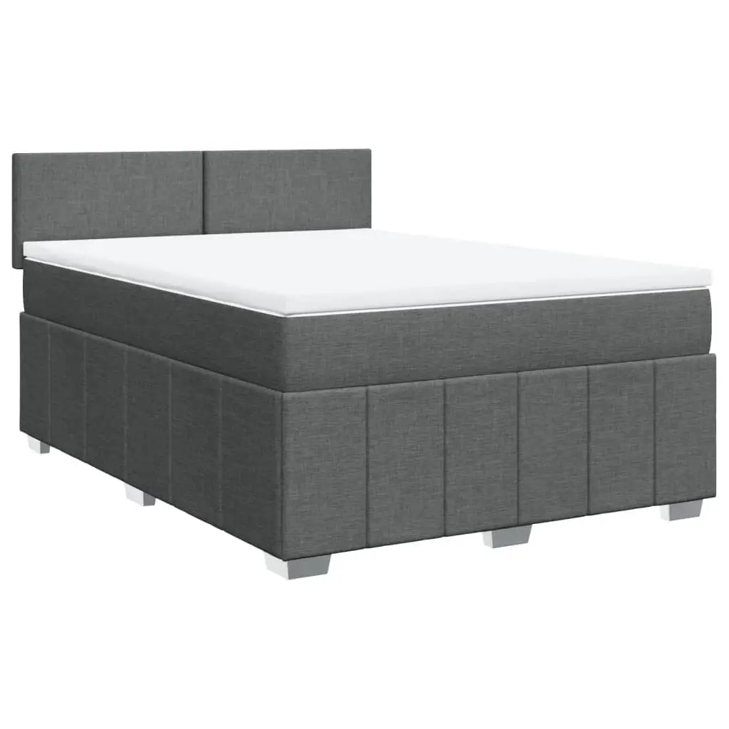 Box Spring Bed with Mattress Dark Grey Double Fabric 3287260 - Furniture