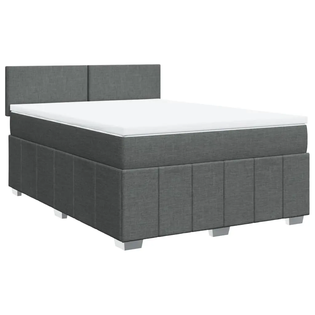 Box Spring Bed with Mattress Dark Grey Queen Fabric 3287268 - Furniture