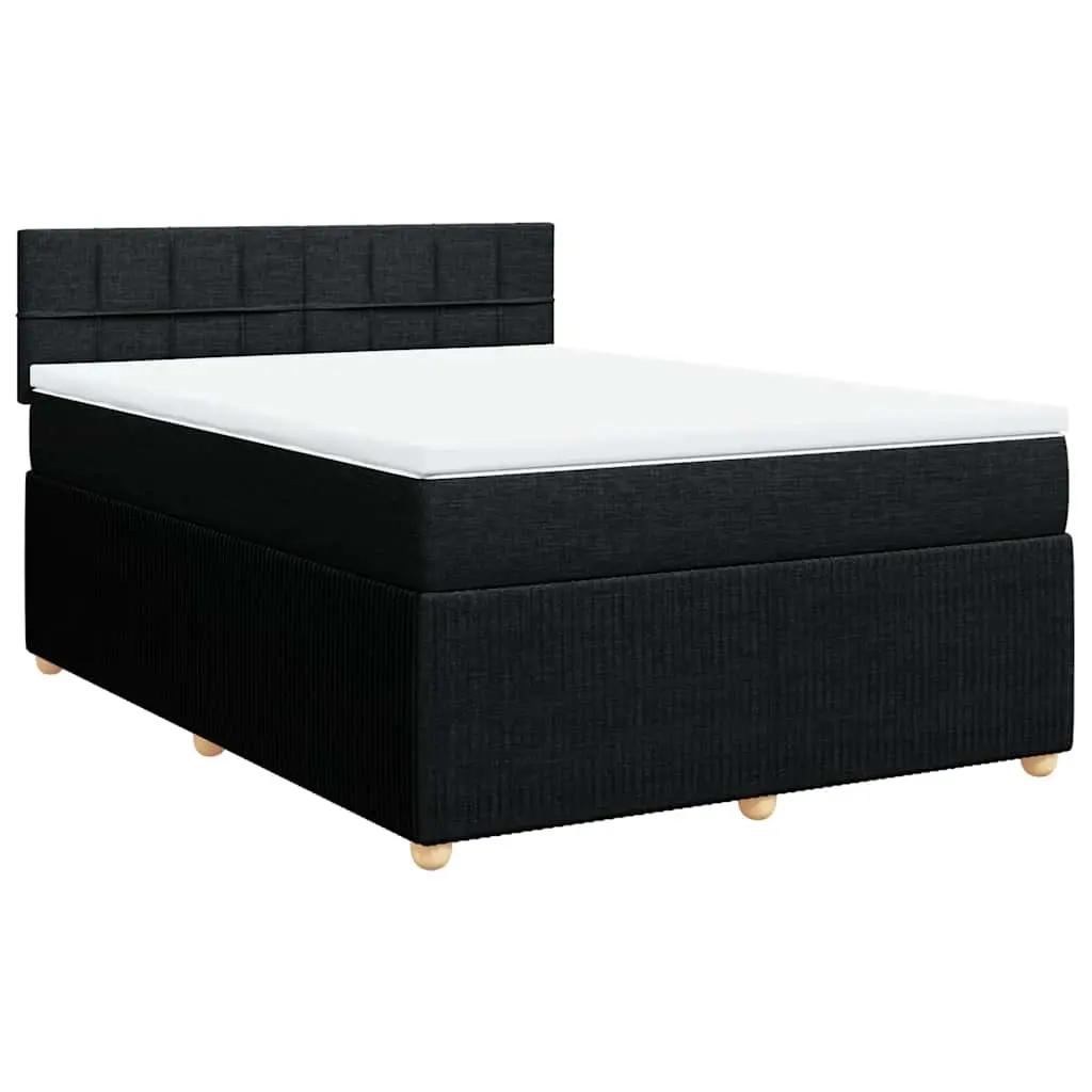 Box Spring Bed with Mattress Black Double Fabric 3287963 - Furniture