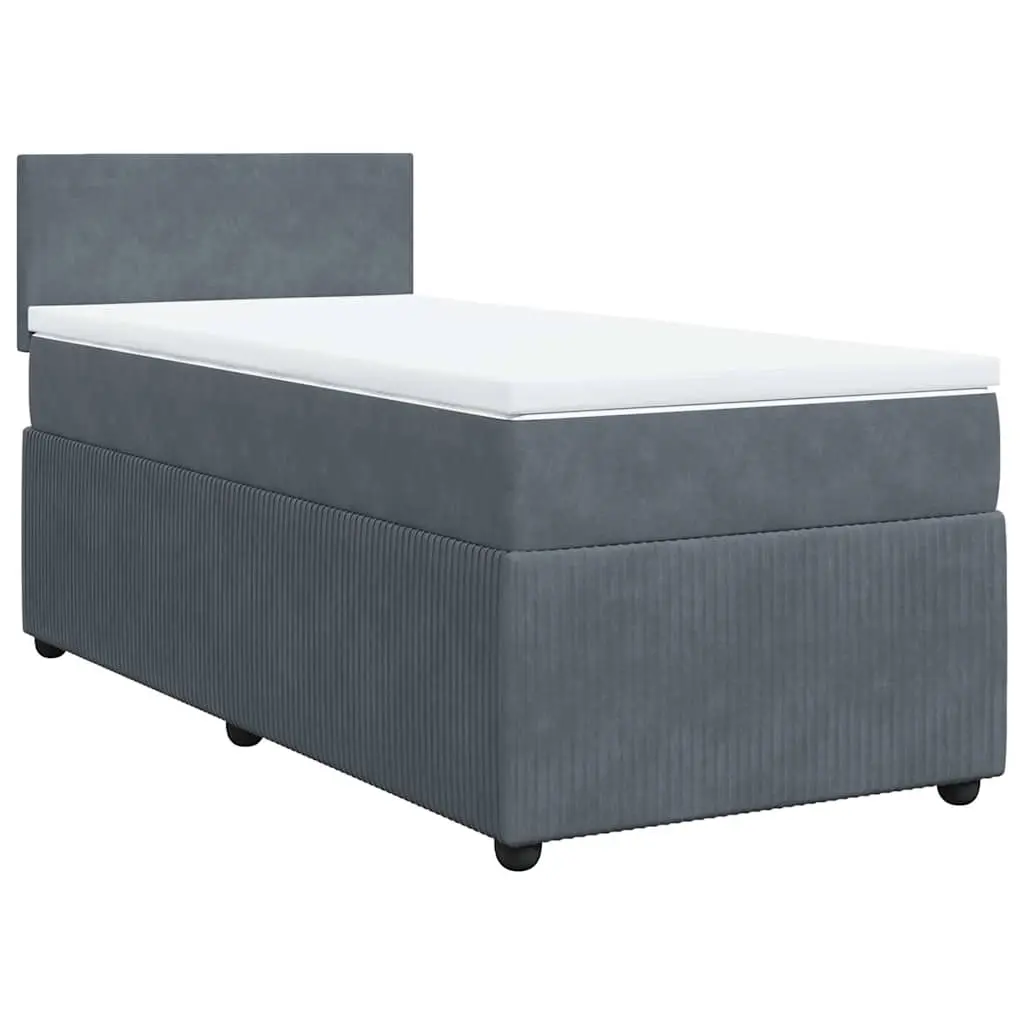Box Spring Bed with Mattress Dark Grey King Single Velvet 3287984 - Furniture