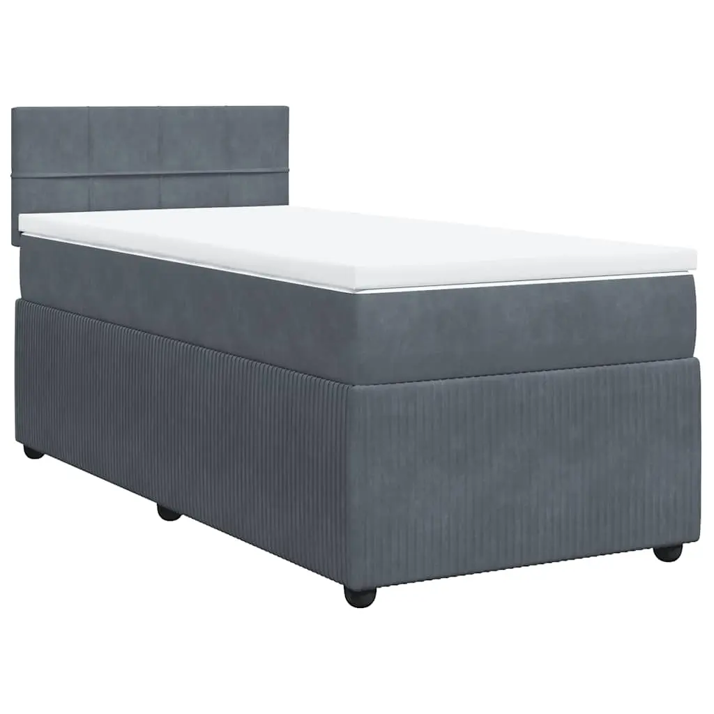 Box Spring Bed with Mattress Dark Grey King Single Velvet 3287986 - Furniture