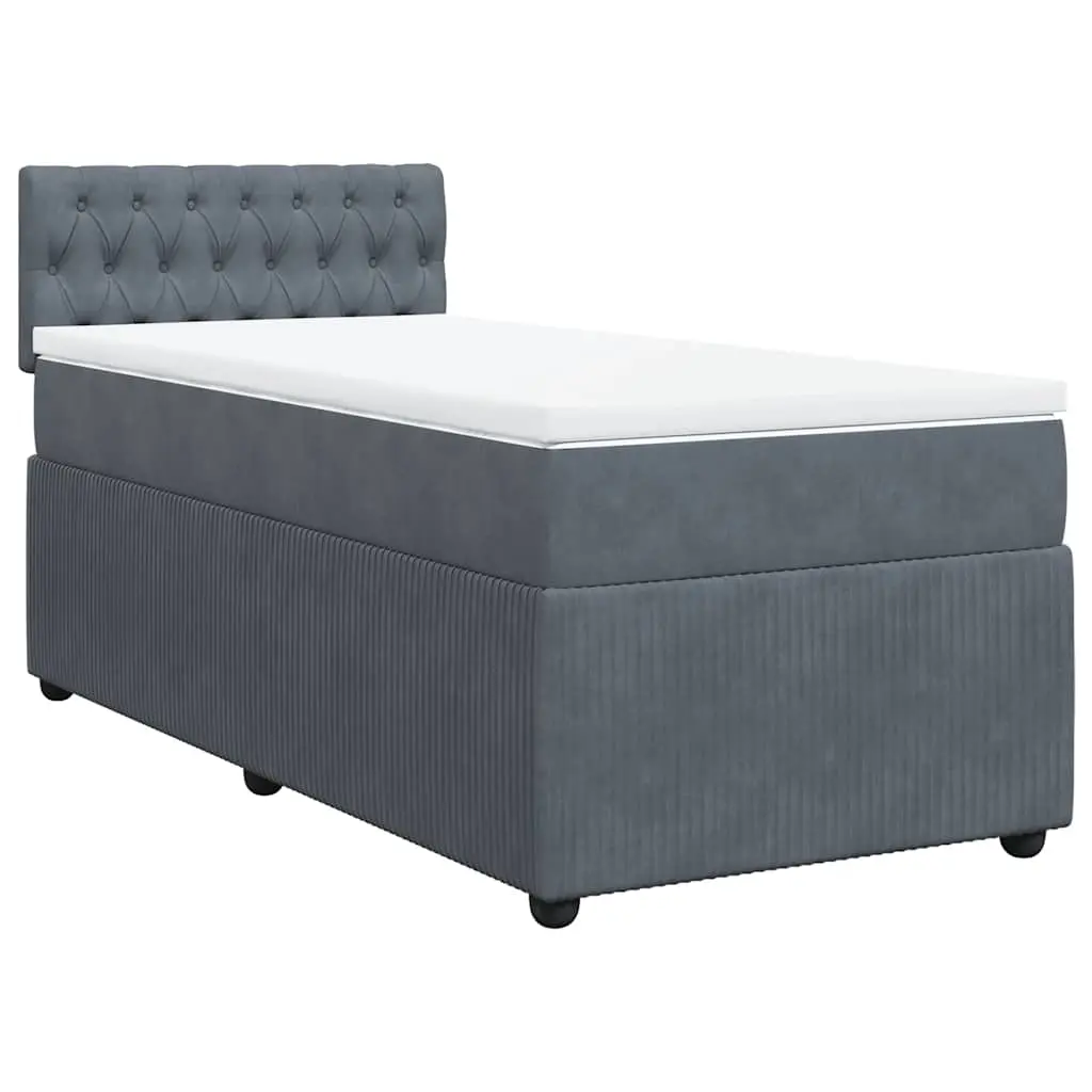 Box Spring Bed with Mattress Dark Grey King Single Velvet 3287988 - Furniture