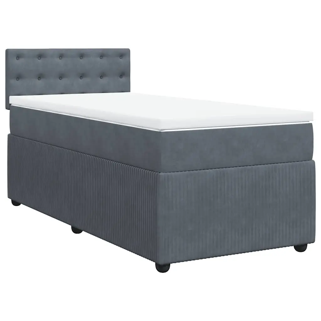 Box Spring Bed with Mattress Dark Grey King Single Velvet 3287990 - Furniture