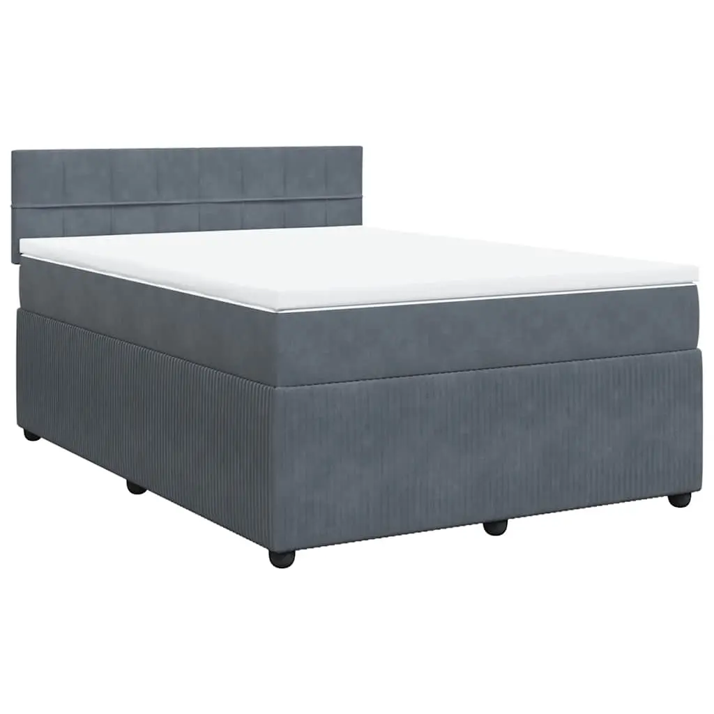 Box Spring Bed with Mattress Dark Grey Double Velvet 3287994 - Furniture