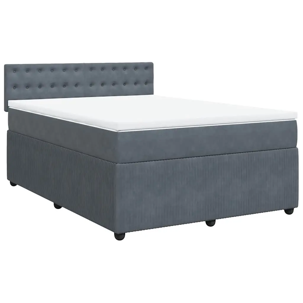 Box Spring Bed with Mattress Dark Grey Double Velvet 3287998 - Furniture