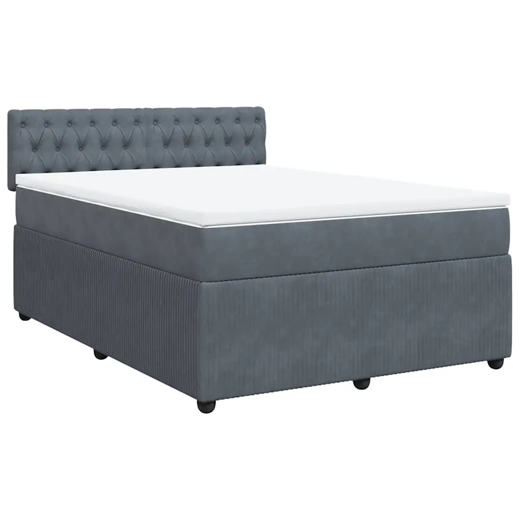 Box Spring Bed with Mattress Dark Grey Queen Velvet 3288004 - Furniture