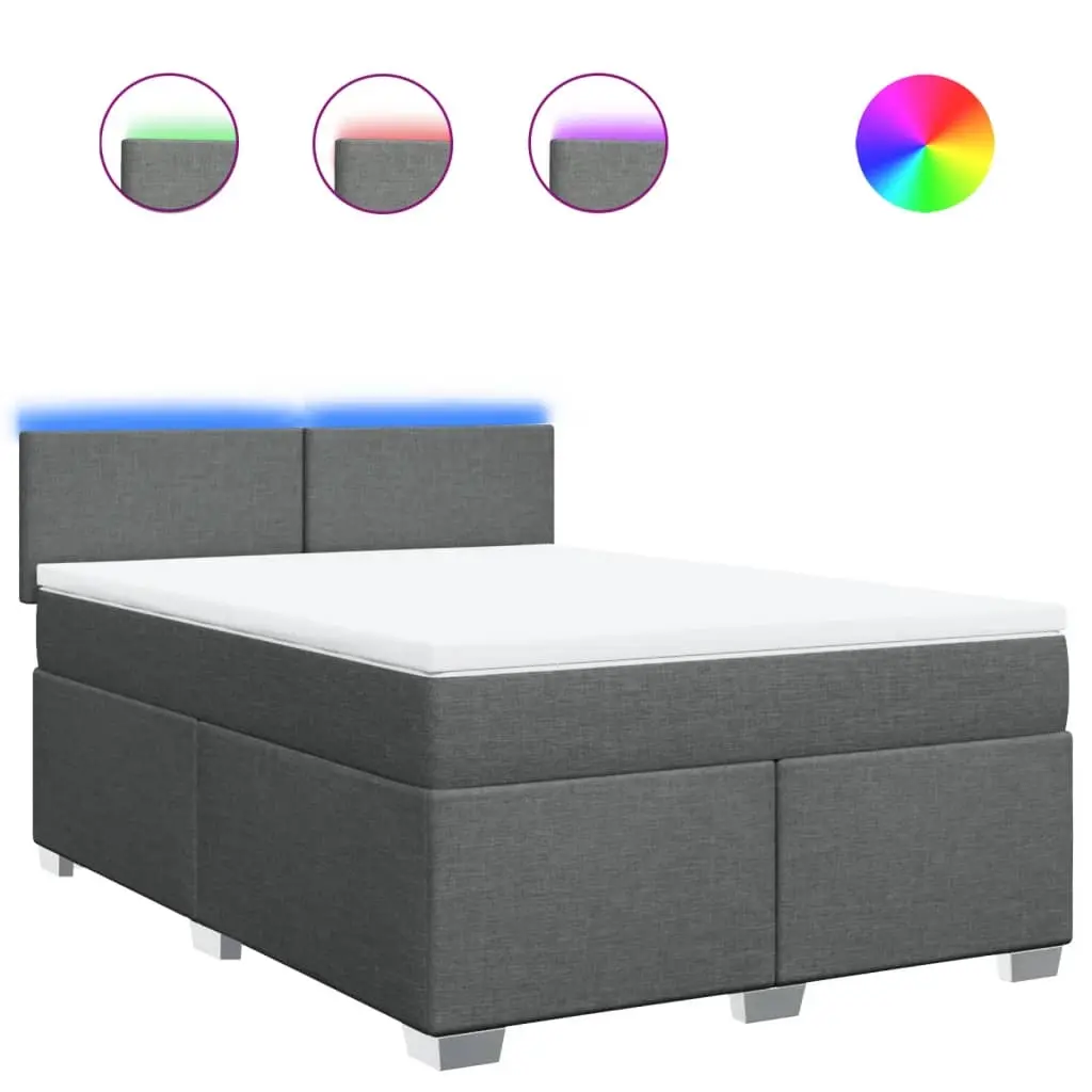 Box Spring Bed with Mattress Dark Grey Double Fabric 3288380 - Furniture