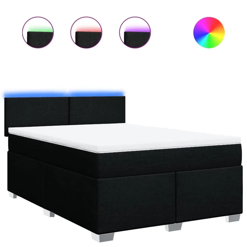 Box Spring Bed with Mattress Black Double Fabric 3288381 - Furniture
