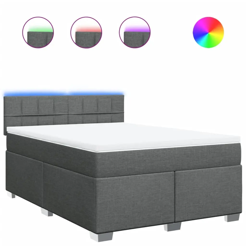 Box Spring Bed with Mattress Dark Grey Double Fabric 3288382 - Furniture