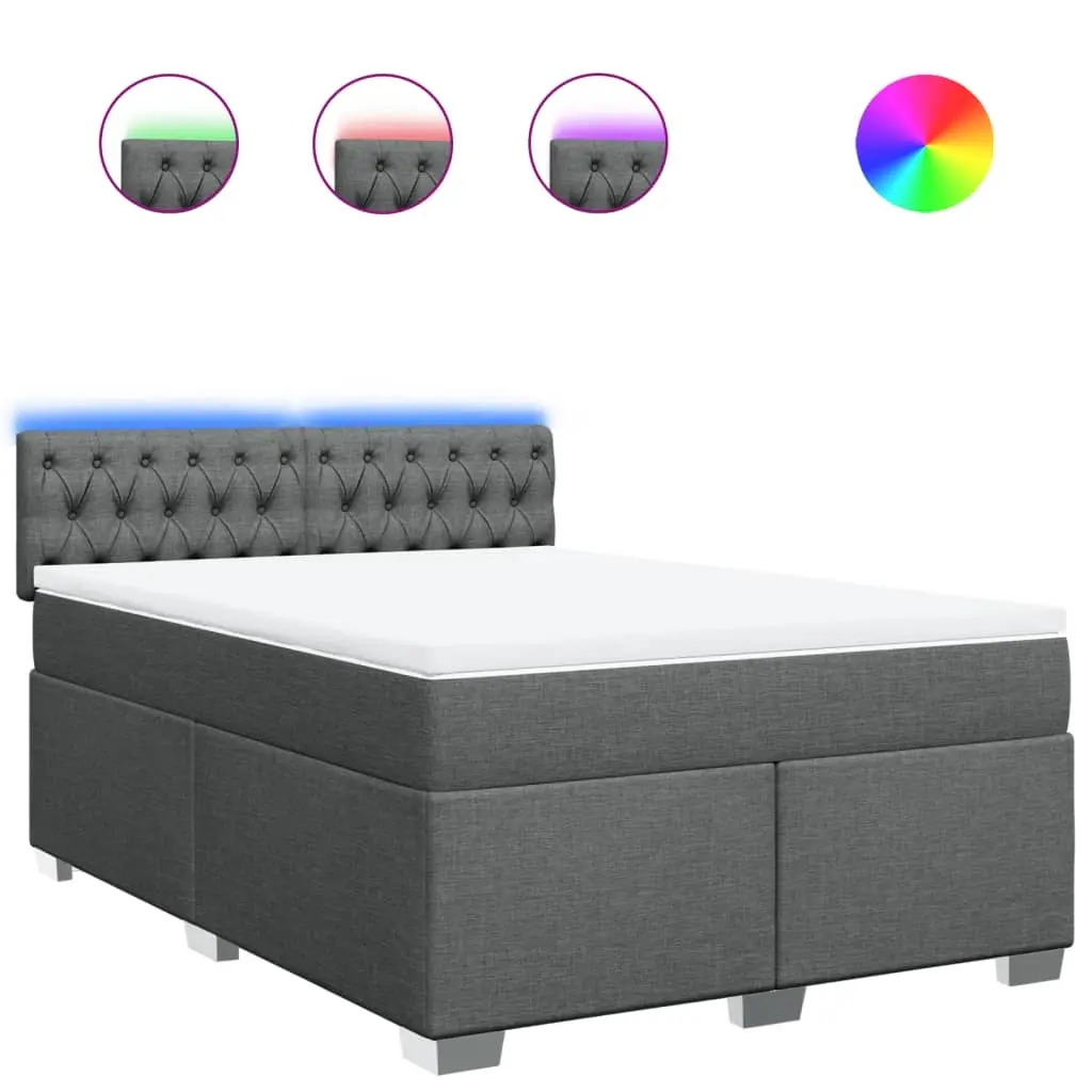 Box Spring Bed with Mattress Dark Grey Double Fabric 3288384 - Furniture