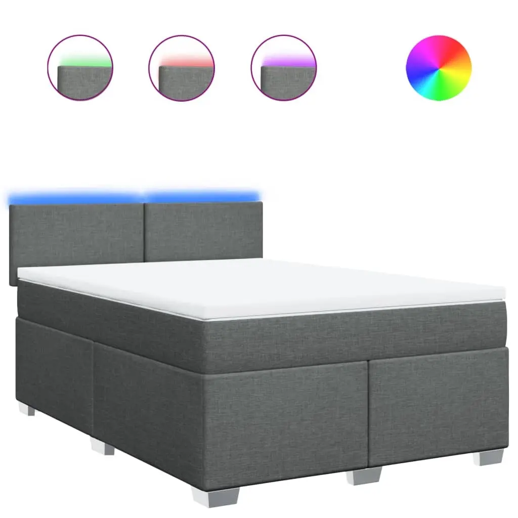 Box Spring Bed with Mattress Dark Grey Queen Fabric 3288388 - Furniture