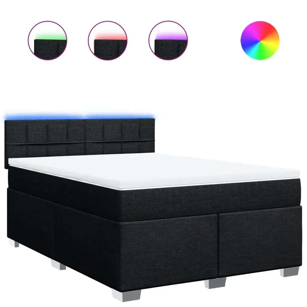 Box Spring Bed with Mattress Black Queen Fabric 3288391 - Furniture