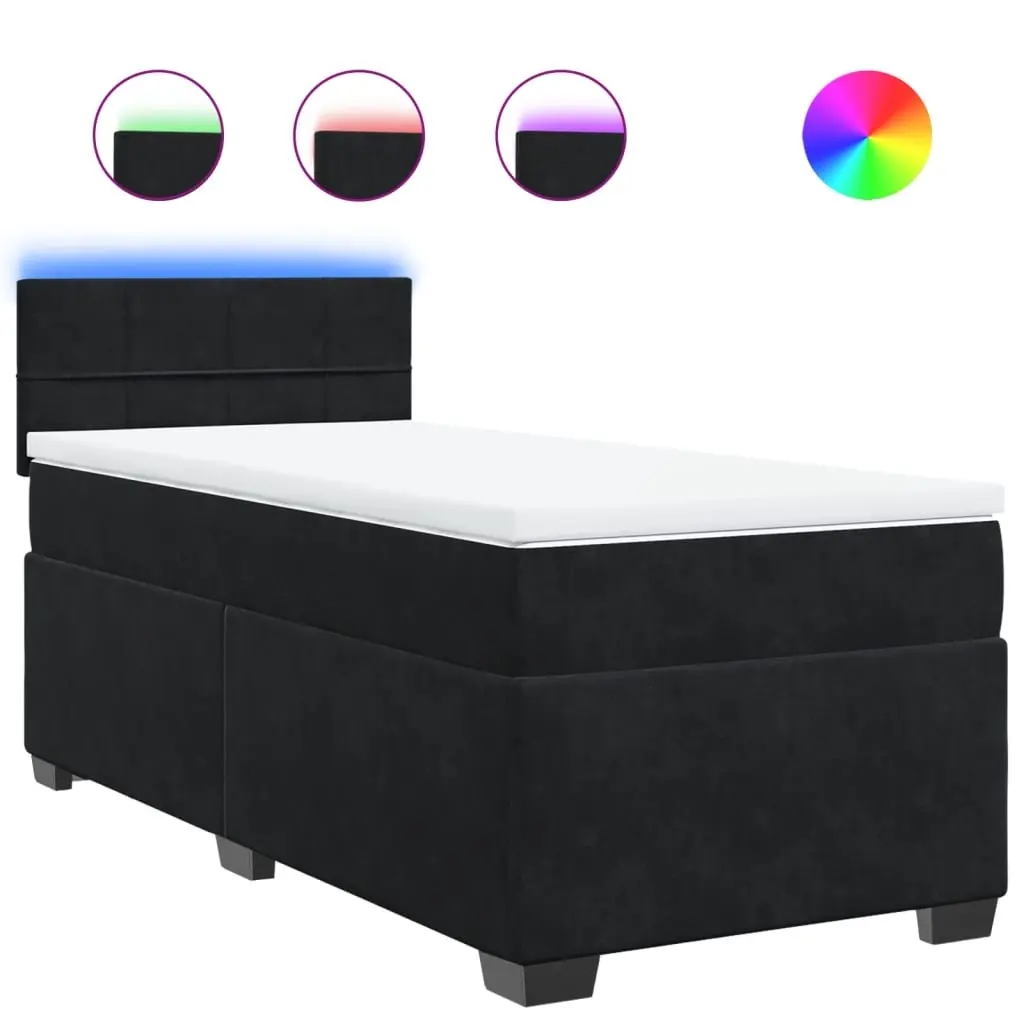 Box Spring Bed with Mattress Black King Single Velvet 3288779 - Furniture