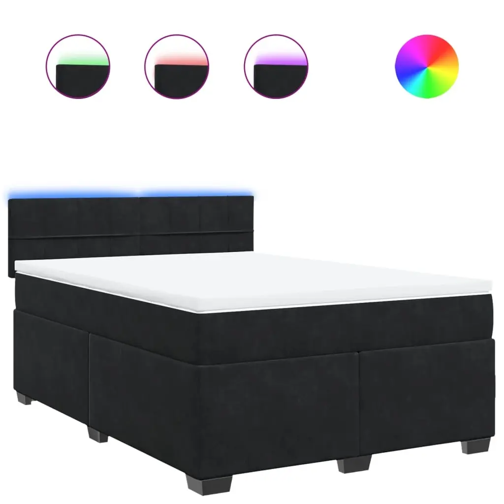 Box Spring Bed with Mattress Black Double Velvet 3288787 - Furniture