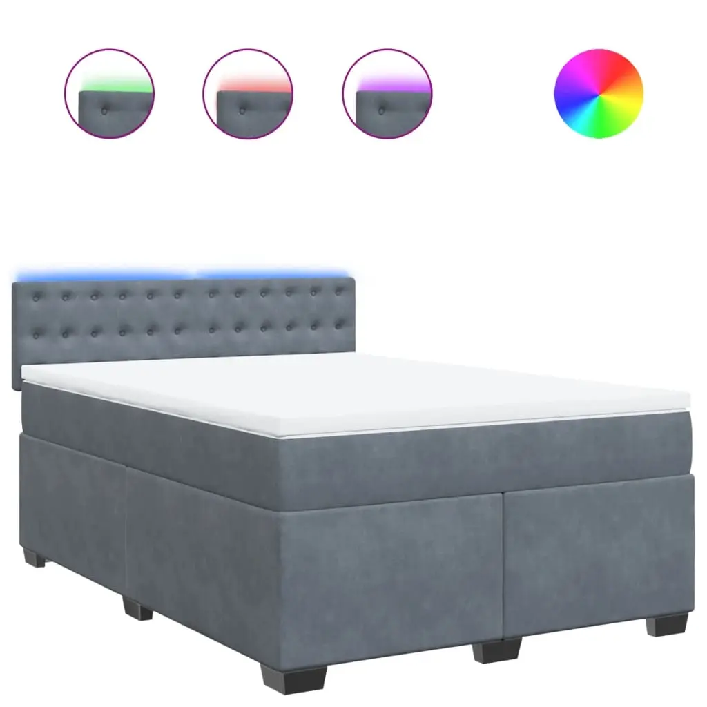 Box Spring Bed with Mattress Dark Grey Double Velvet 3288790 - Furniture