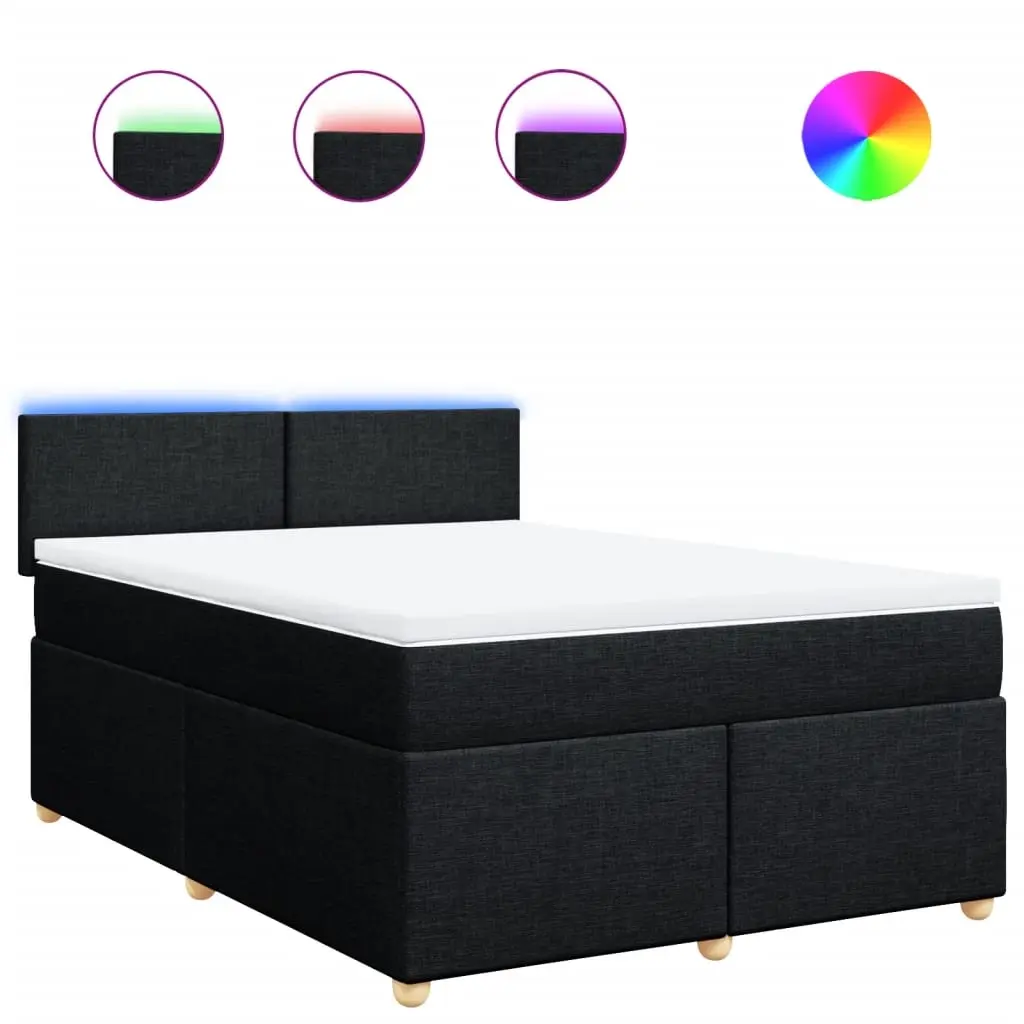 Box Spring Bed with Mattress Black Double Fabric 3289173 - Furniture