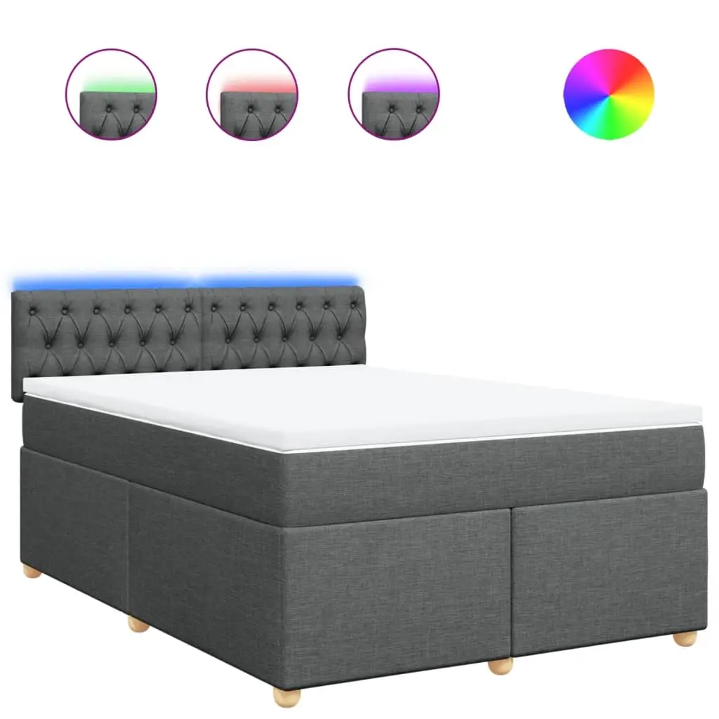 Box Spring Bed with Mattress Dark Grey Double Fabric 3289176 - Furniture