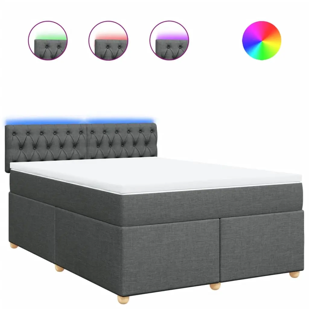 Box Spring Bed with Mattress Dark Grey Queen Fabric 3289184 - Furniture