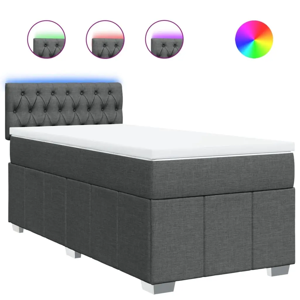 Box Spring Bed with Mattress Dark Grey King Single Fabric 3289556 - Furniture