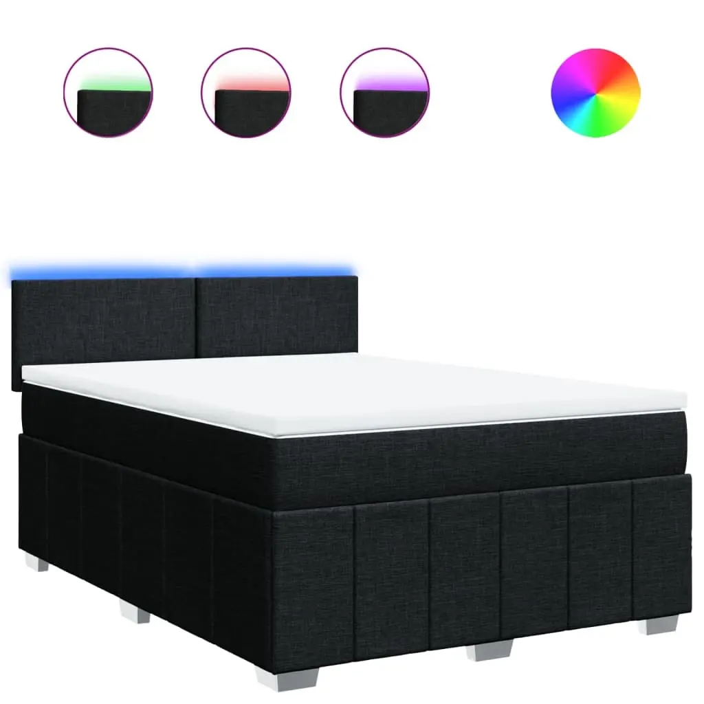Box Spring Bed with Mattress Black Double Fabric 3289561 - Furniture