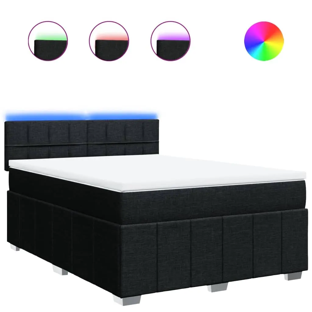 Box Spring Bed with Mattress Black Double Fabric 3289563 - Furniture