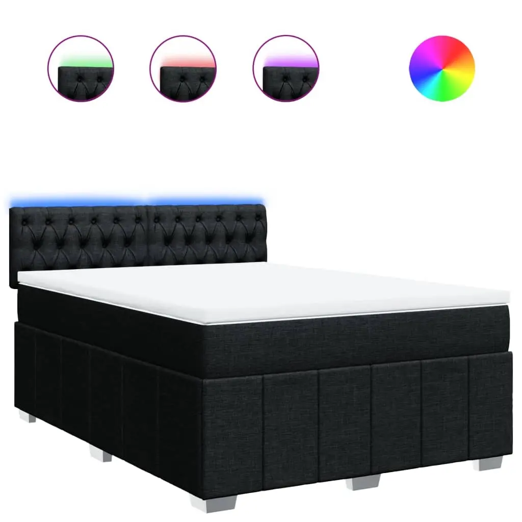 Box Spring Bed with Mattress Black Double Fabric 3289565 - Furniture