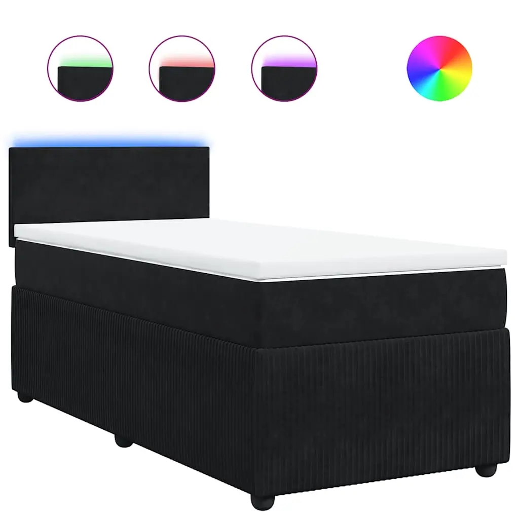Box Spring Bed with Mattress Black King Single Velvet 3290285 - Furniture