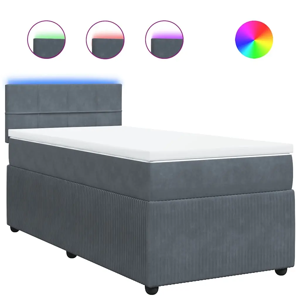 Box Spring Bed with Mattress Dark Grey King Single Velvet 3290286 - Furniture
