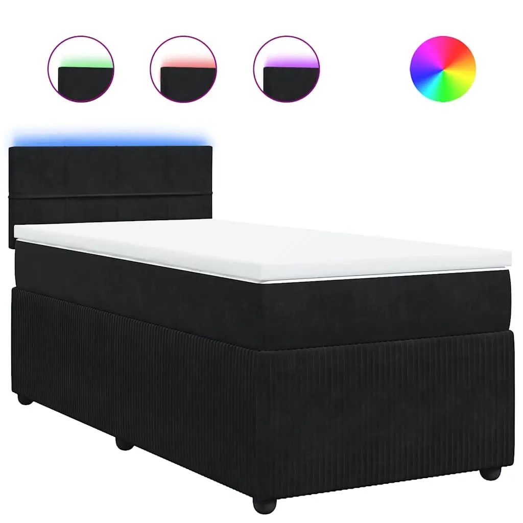 Box Spring Bed with Mattress Black King Single Velvet 3290287 - Furniture