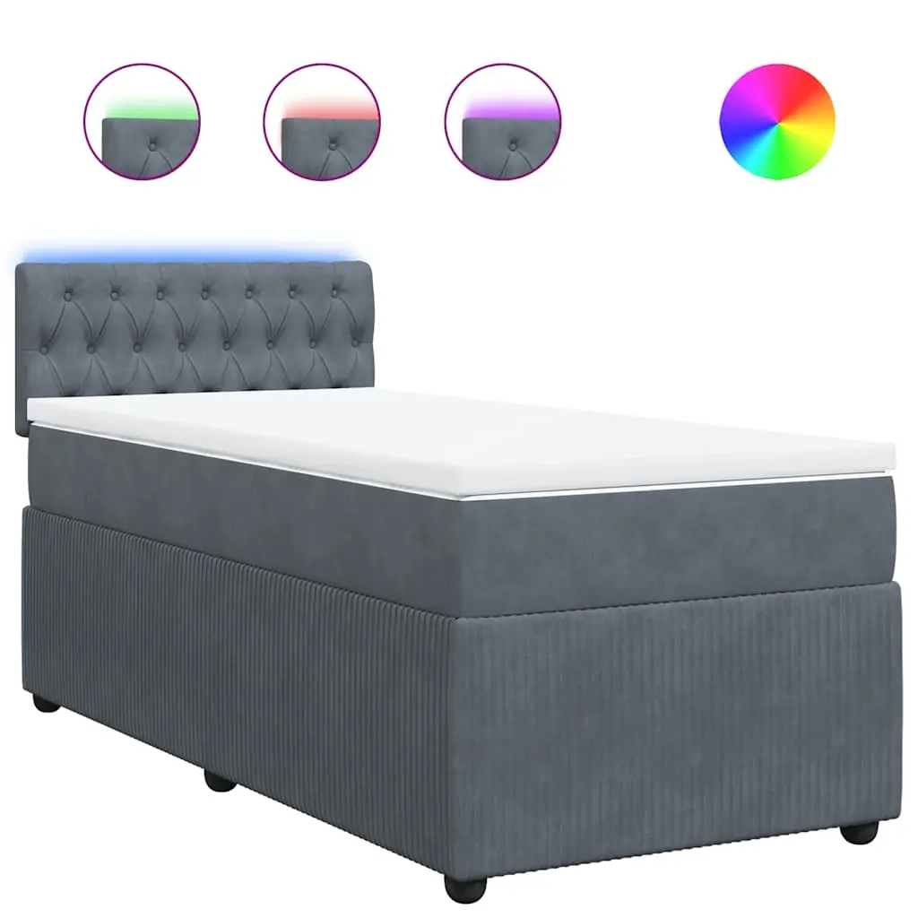 Box Spring Bed with Mattress Dark Grey King Single Velvet 3290288 - Furniture