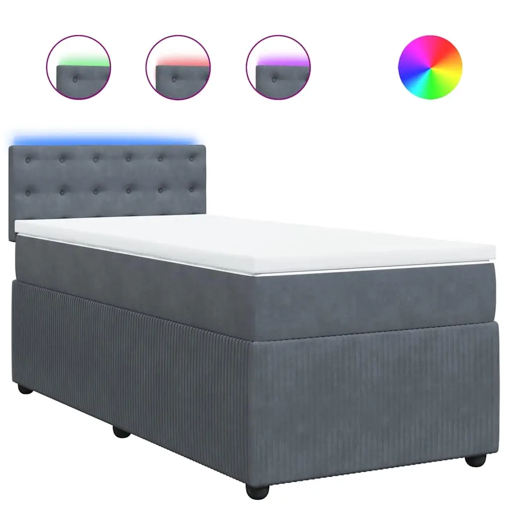 Box Spring Bed with Mattress Dark Grey King Single Velvet 3290290 - Furniture