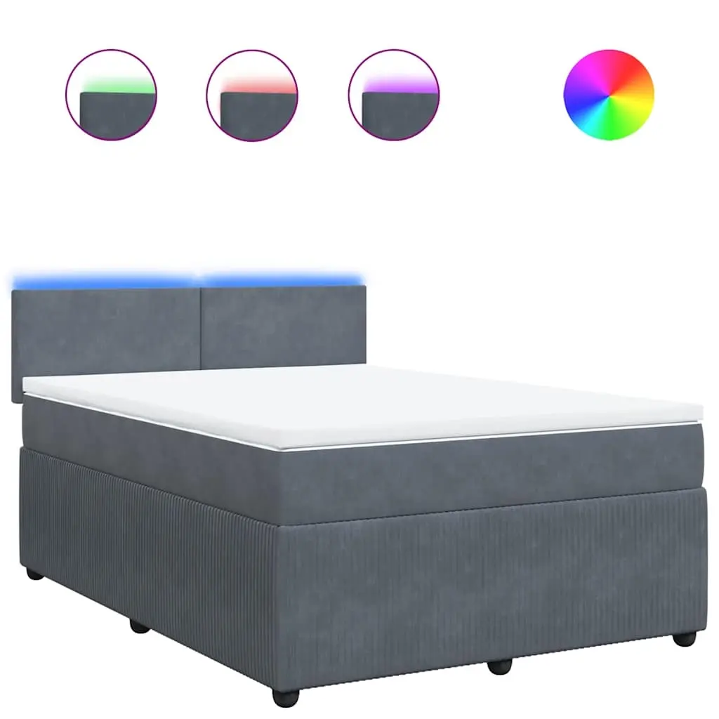Box Spring Bed with Mattress Dark Grey Double Velvet 3290292 - Furniture