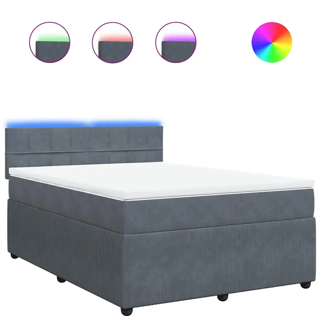 Box Spring Bed with Mattress Dark Grey Double Velvet 3290294 - Furniture