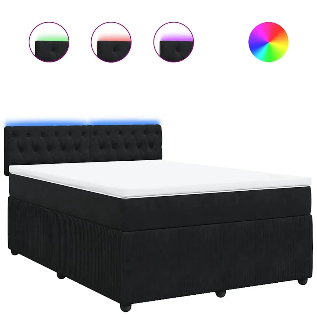 Box Spring Bed with Mattress Black Double Velvet 3290297 - Furniture
