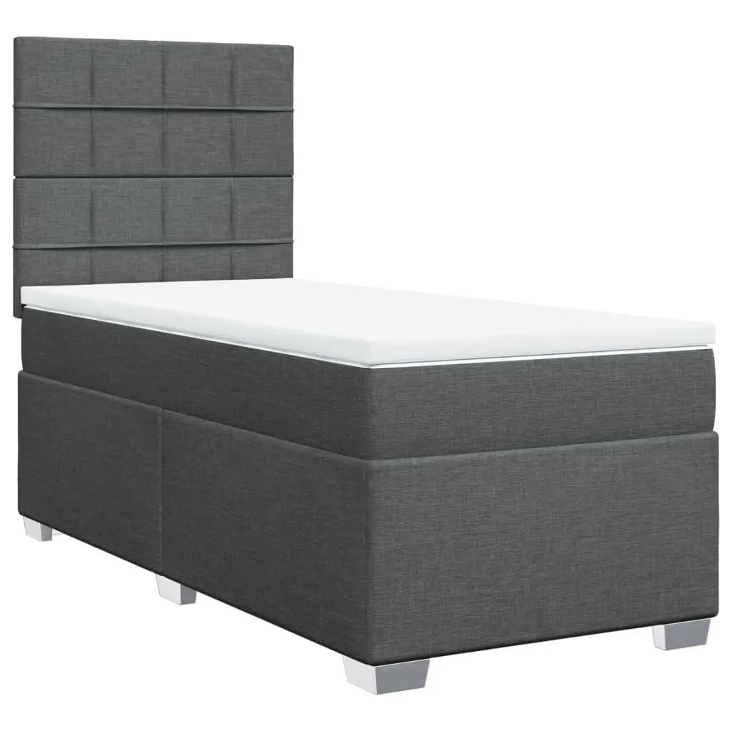 Box Spring Bed with Mattress Dark Grey King Single Fabric 3290674 - Furniture