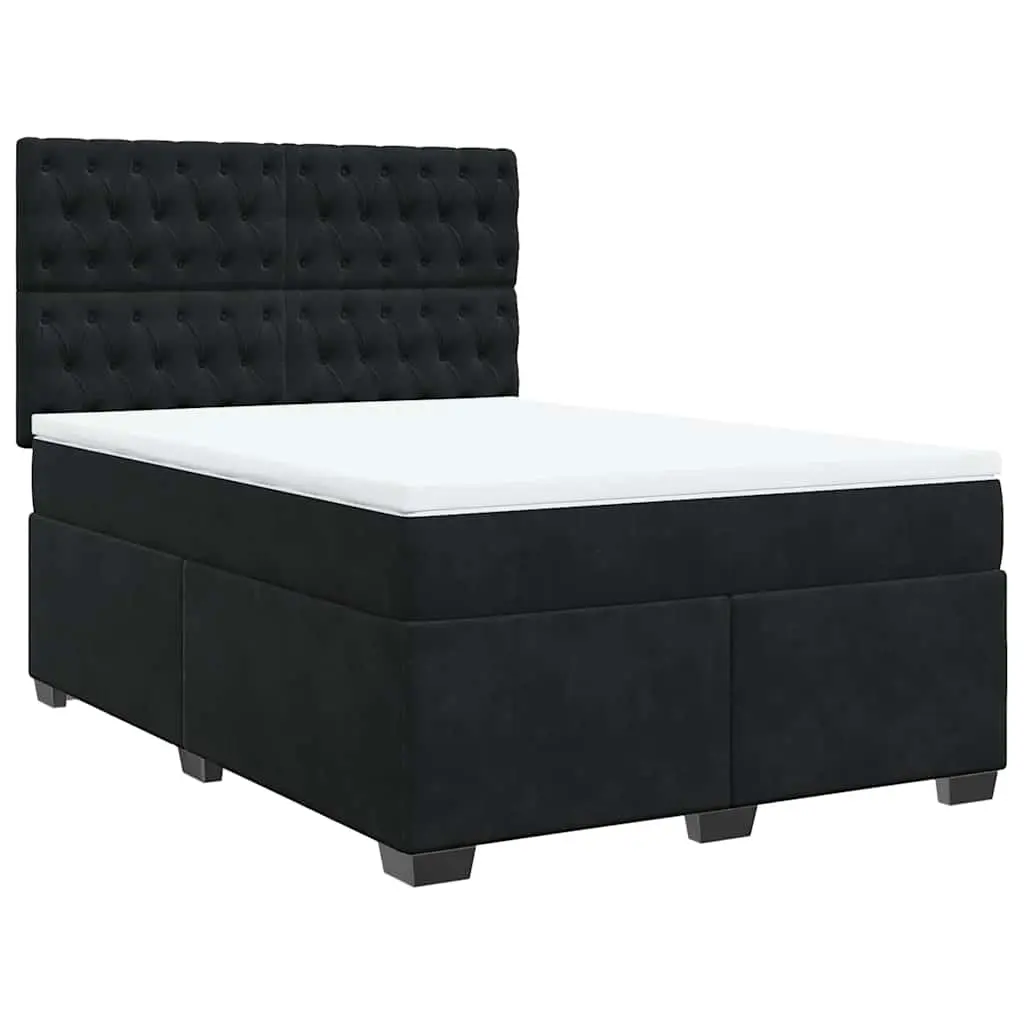 Box Spring Bed with Mattress Black Queen Velvet 3291097 - Furniture