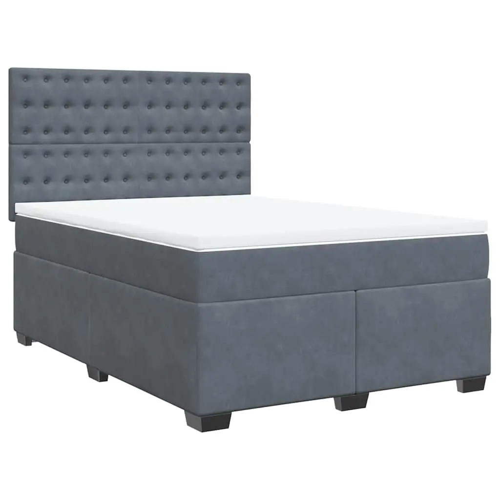 Box Spring Bed with Mattress Dark Grey Queen Velvet 3291098 - Furniture