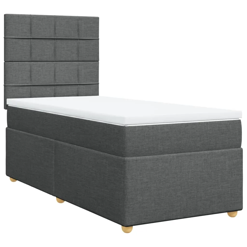 Box Spring Bed with Mattress Dark Grey King Single Fabric 3291466 - Furniture