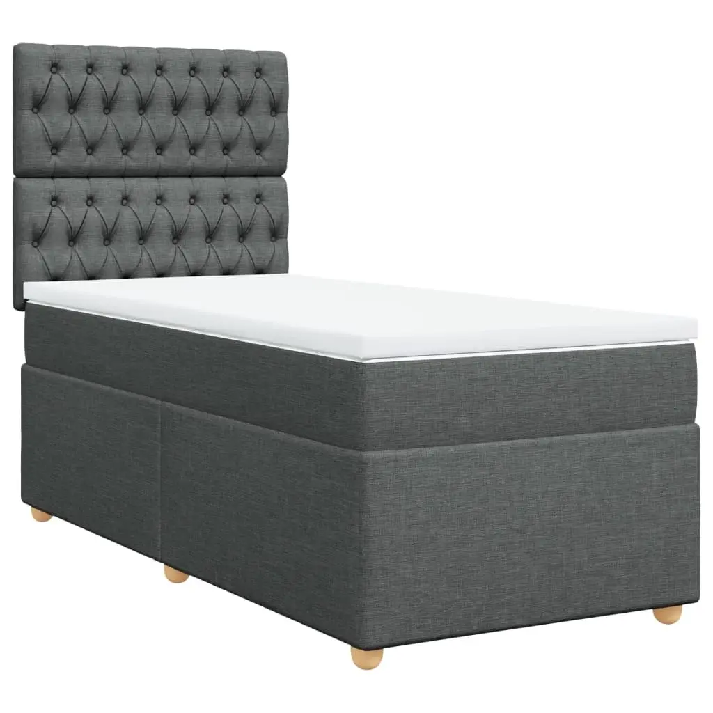 Box Spring Bed with Mattress Dark Grey King Single Fabric 3291468 - Furniture