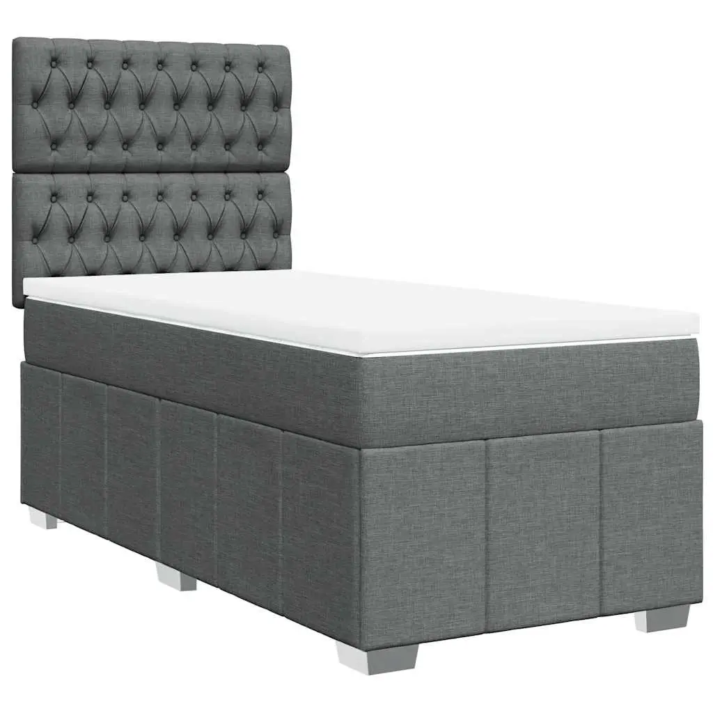 Box Spring Bed with Mattress Dark Grey King Single Fabric 3291856 - Furniture